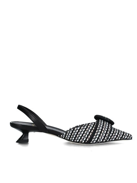 SLINGBACK CON FIBBIA GRANDE IN RAFIA DONNA BIANCO NERO