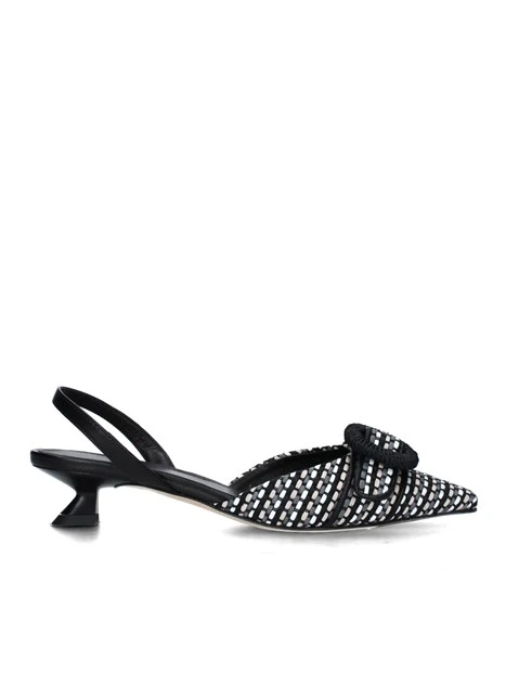 SLINGBACK CON FIBBIA GRANDE IN RAFIA DONNA BIANCO NERO