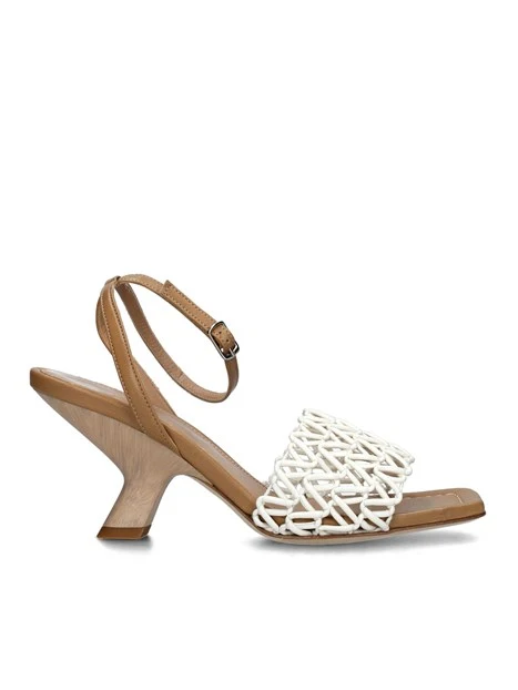 SANDALI TACCO ALTO CON TRAMA A TRECCIA DONNA BEIGE BIANCO