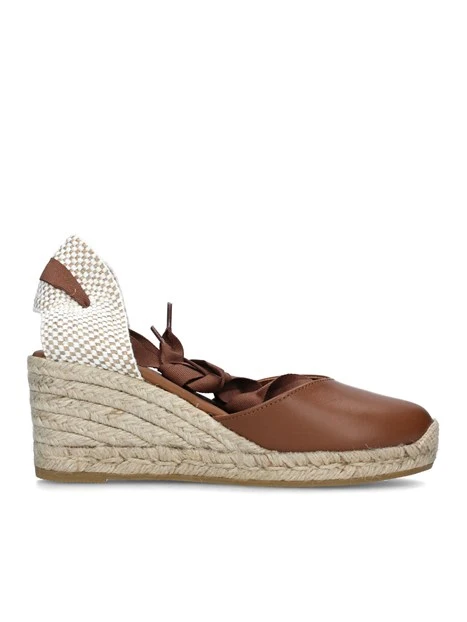 ESPADRILLAS CON ZEPPA E LACCETTO DONNA CUOIO