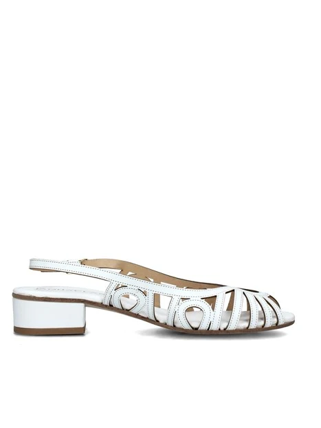 SANDALI TACCO BASSO IN PELLE RAGNETTO DONNA BIANCO