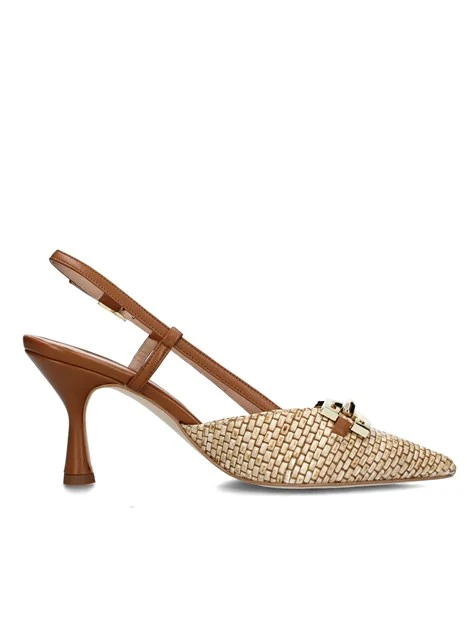 SLINGBACK CON TACCO E MORSETTO DORATO DONNA BEIGE