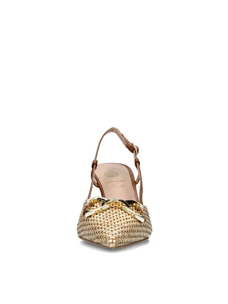 SLINGBACK CON TACCO E MORSETTO DORATO DONNA BEIGE