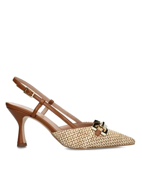 SLINGBACK CON TACCO E MORSETTO DORATO DONNA BEIGE