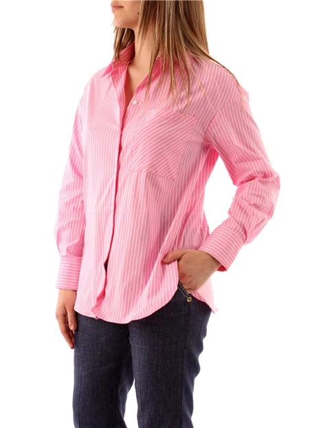 CAMICIA OVERSIZE A RIGHE DONNA ROSA