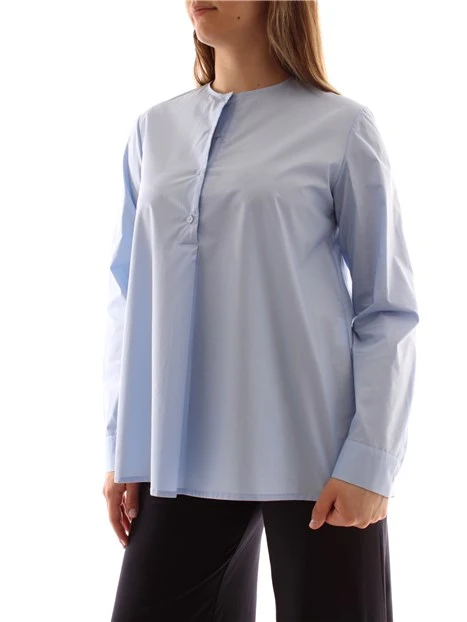 BLUSA GIROCOLLO IN PURO COTONE DONNA AZZURRO