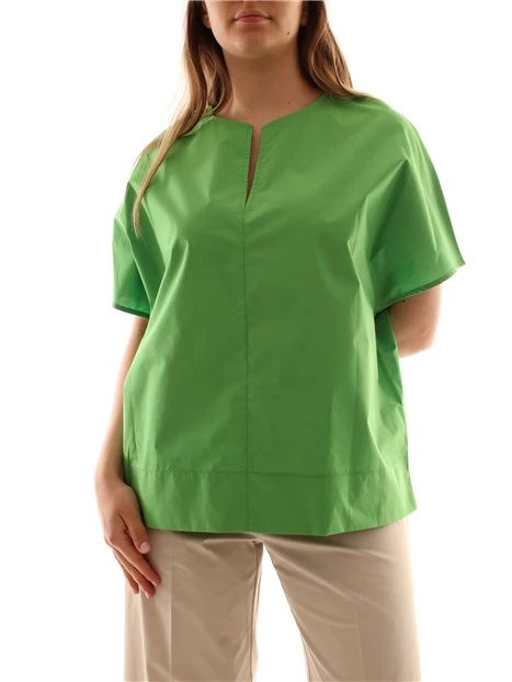 BLUSA CON SCOLLO A V E MANICHE CORTE DONNA VERDE