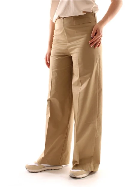 PANTALONI PALAZZO IN GABARDINE DI COTONE DONNA BEIGE