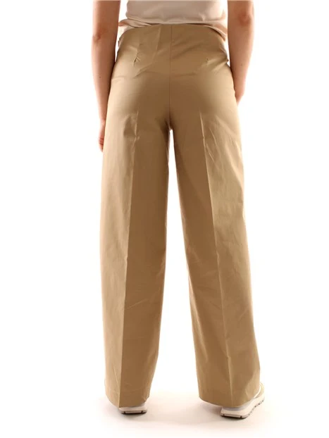 PANTALONI PALAZZO IN GABARDINE DI COTONE DONNA BEIGE