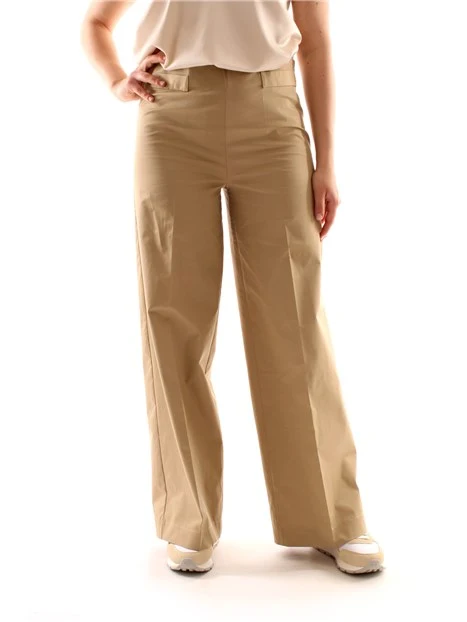 PANTALONI PALAZZO IN GABARDINE DI COTONE DONNA BEIGE