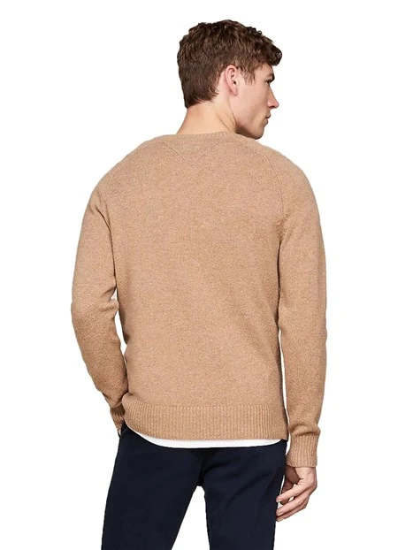 MAGLIA GIROCOLLO IN PURA LANA CON LOGO RICAMATO UOMO BEIGE