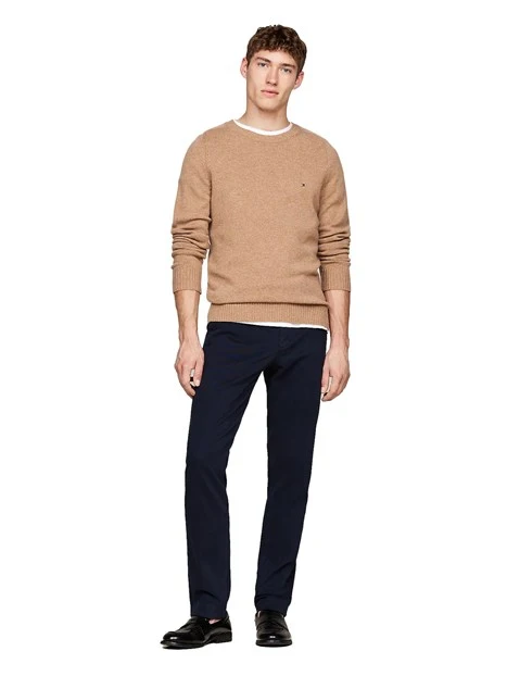 MAGLIA GIROCOLLO IN PURA LANA CON LOGO RICAMATO UOMO BEIGE