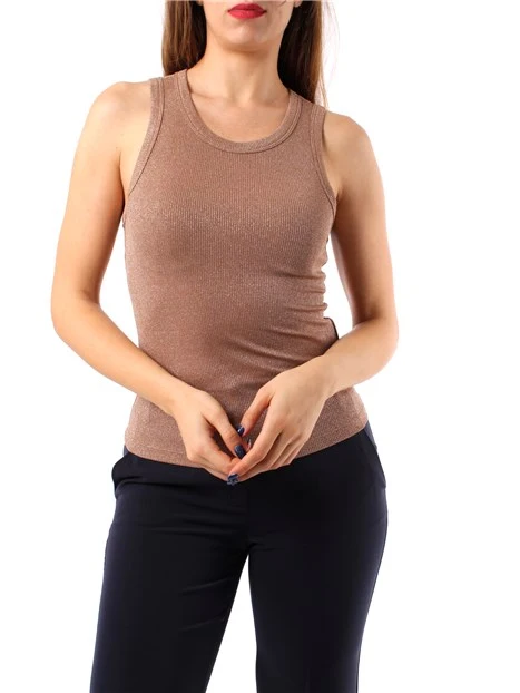 TOP A COSTE IN LUREX DONNA MARRONE