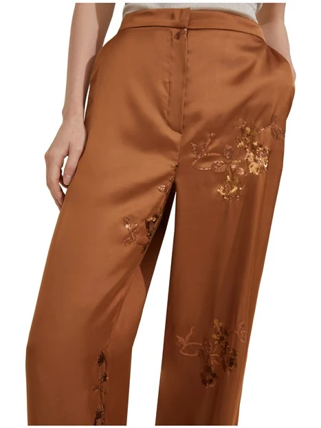 PANTALONI PALAZZO CON RICAMI E PAILLETTES DONNA MARRONE