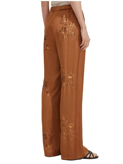 PANTALONI PALAZZO CON RICAMI E PAILLETTES DONNA MARRONE