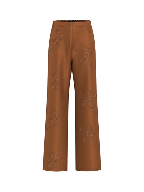 PANTALONI PALAZZO CON RICAMI E PAILLETTES DONNA MARRONE
