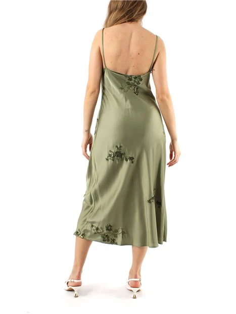 VESTITO LUNGO IN RASO CON RICAMO DONNA VERDE