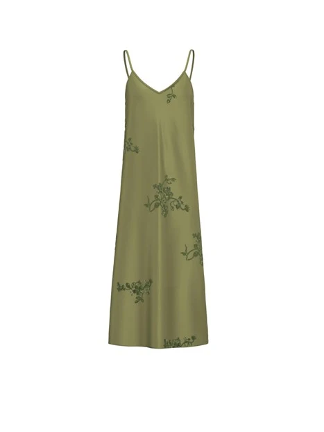 VESTITO LUNGO IN RASO CON RICAMO DONNA VERDE