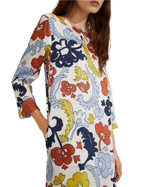 VESTITO CORTO A FANTASIA FLOREALE MULTICOLORE DONNA GIALLO