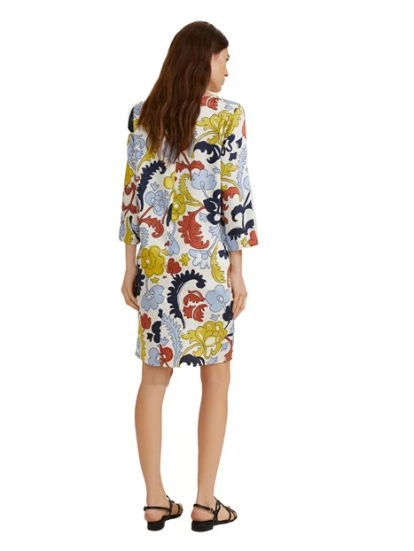 VESTITO CORTO A FANTASIA FLOREALE MULTICOLORE DONNA GIALLO