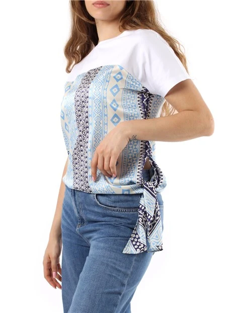 BLUSA SMANICATA A FANTASIA DONNA BIANCO BLU