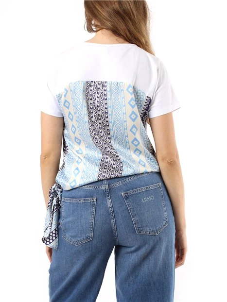 BLUSA SMANICATA A FANTASIA DONNA BIANCO BLU