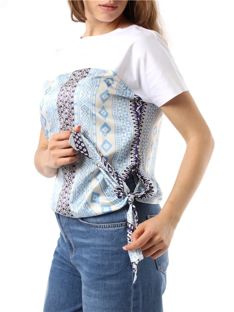BLUSA SMANICATA A FANTASIA DONNA BIANCO BLU