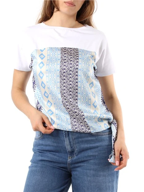 BLUSA SMANICATA A FANTASIA DONNA BIANCO BLU