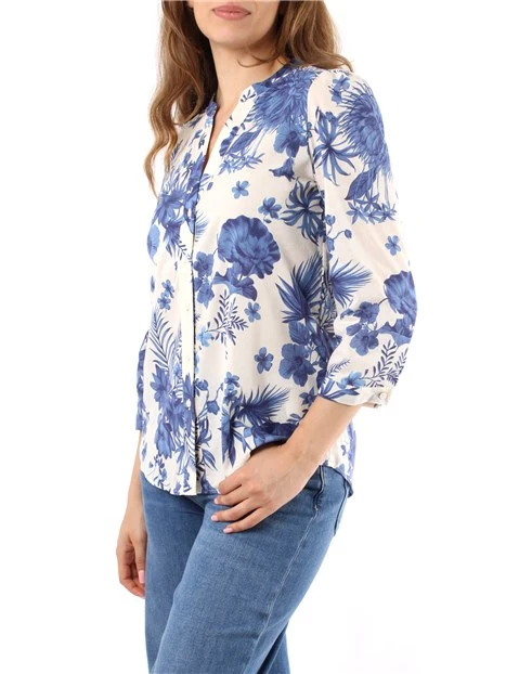 BLUSA FLOREALE IN MUSSOLA DI COTONE DONNA BLU