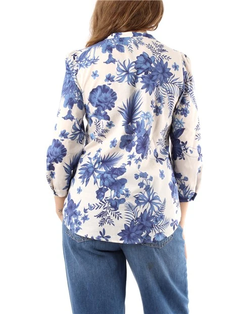 BLUSA FLOREALE IN MUSSOLA DI COTONE DONNA BLU