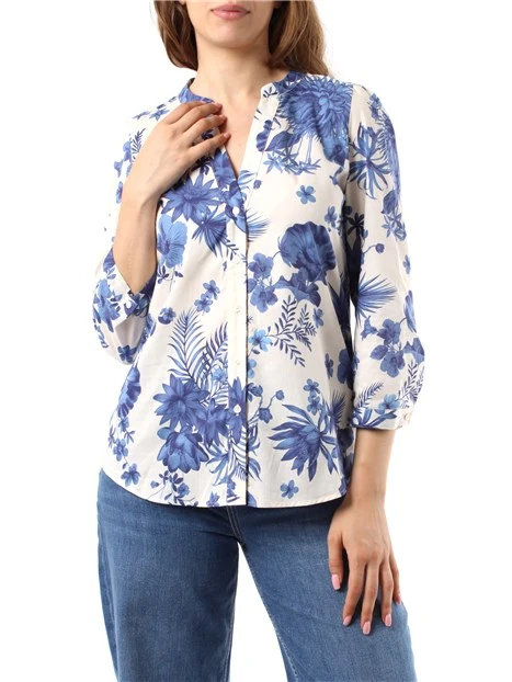 BLUSA FLOREALE IN MUSSOLA DI COTONE DONNA BLU