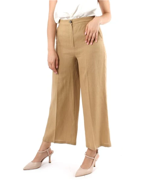 PANTALONI CROPPED DRITTI IN PURO LINO DONNA BEIGE