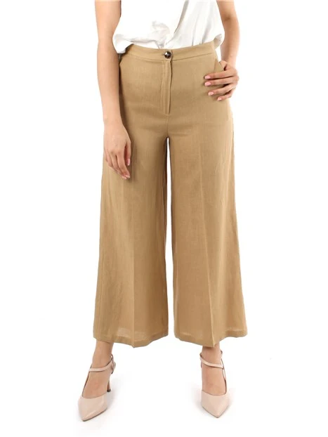 PANTALONI CROPPED DRITTI IN PURO LINO DONNA BEIGE