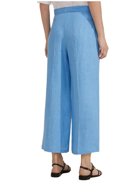 PANTALONI CROPPED DRITTI IN PURO LINO DONNA AZZURRO