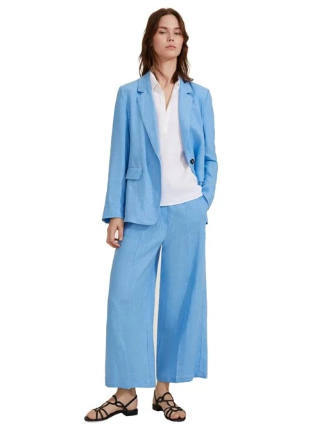 PANTALONI CROPPED DRITTI IN PURO LINO DONNA AZZURRO