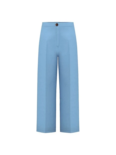 PANTALONI CROPPED DRITTI IN PURO LINO DONNA AZZURRO