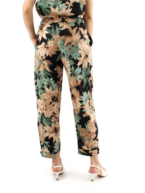 PANTALONI CROPPED A FANTASIA FLOREALE DONNA NERO