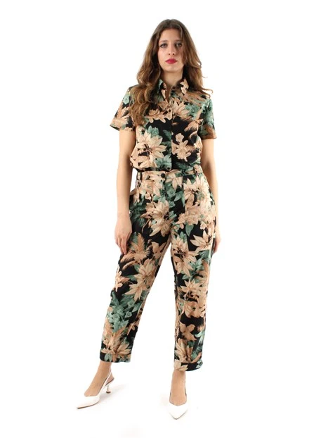 PANTALONI CROPPED A FANTASIA FLOREALE DONNA NERO
