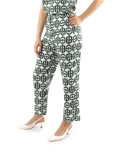 PANTALONI CROPPED CON FANTASIA GEOMETRICA DONNA VERDE