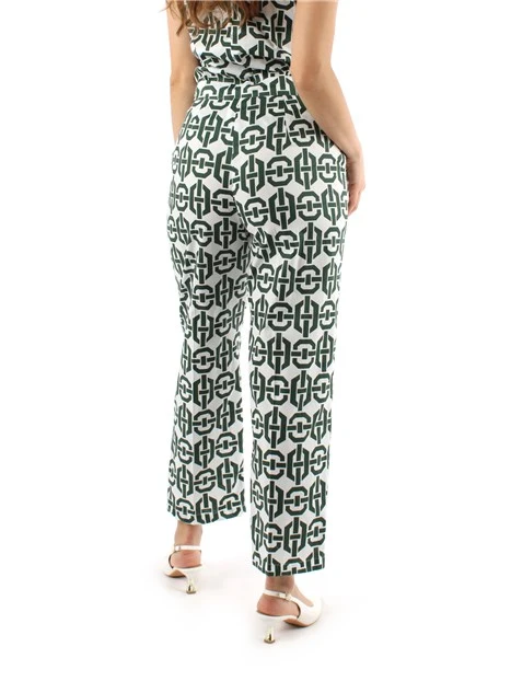 PANTALONI CROPPED CON FANTASIA GEOMETRICA DONNA VERDE