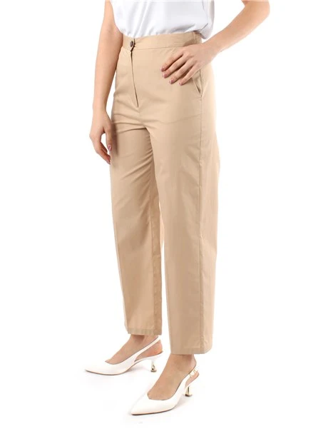 PANTALONE CROPPED DRITTO IN POPELINE DI COTONE DONNA BEIGE