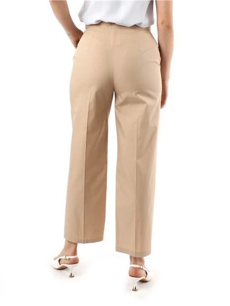 PANTALONE CROPPED DRITTO IN POPELINE DI COTONE DONNA BEIGE