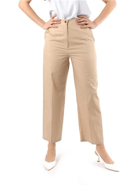 PANTALONE CROPPED DRITTO IN POPELINE DI COTONE DONNA BEIGE