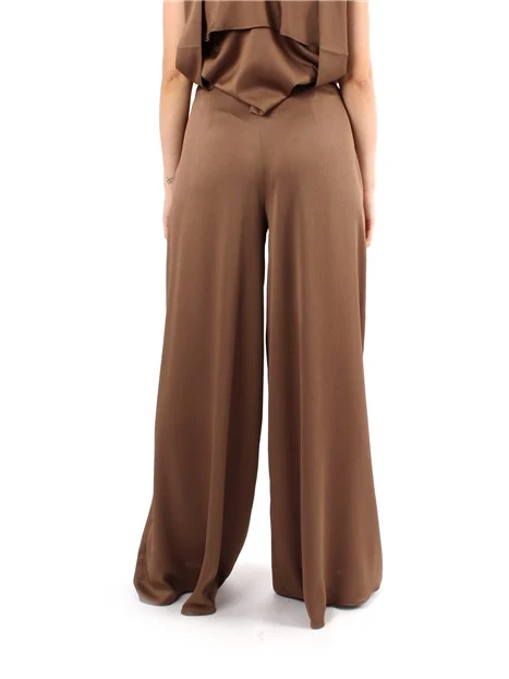 PANTALONI PALAZZO IN CREPONNE DONNA MARRONE