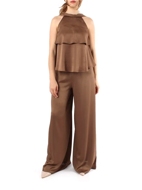 PANTALONI PALAZZO IN CREPONNE DONNA MARRONE