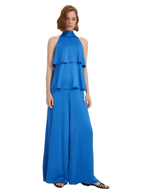 PANTALONI PALAZZO IN CREPONNE DONNA AZZURRO