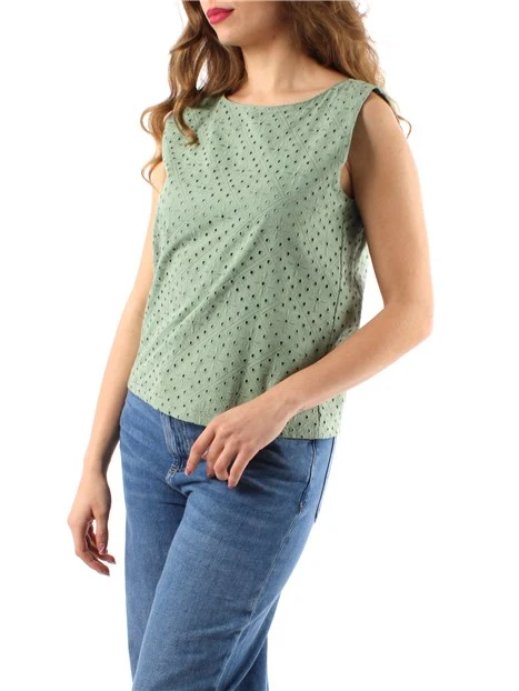 TOP CON RICAMO SANGALLO DONNA VERDE