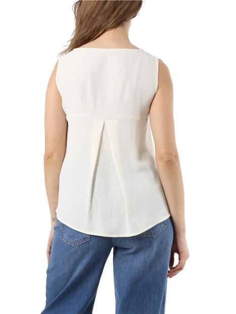 TOP SMANICATO IN MISTO SETA DONNA BIANCO PERLA