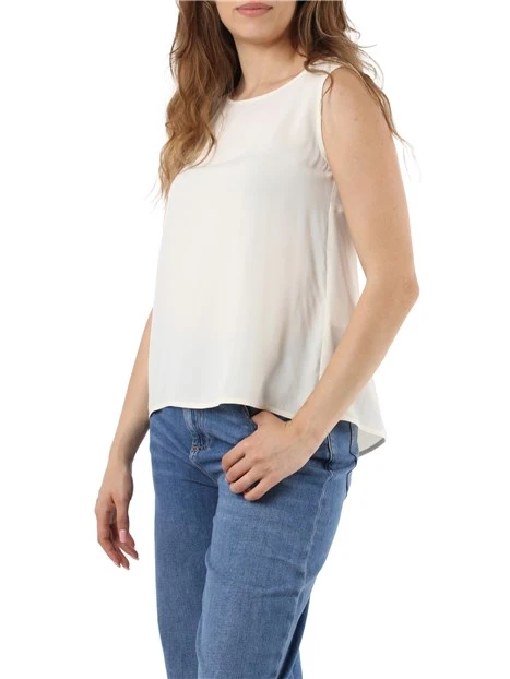 TOP SMANICATO IN MISTO SETA DONNA BIANCO PERLA