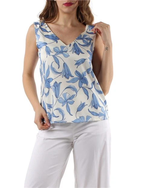 TOP FLOREALE CON SCOLLO A V DONNA BIANCO BLU